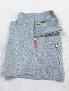 Jeep 100% Cotton Textured Knit 1/4 Zip Mens Size Large Pullover Heather Olive